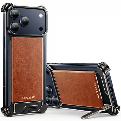 Coque béquille iPhone 17 Pro Max noire MagSafe en cuir véritable antichoc