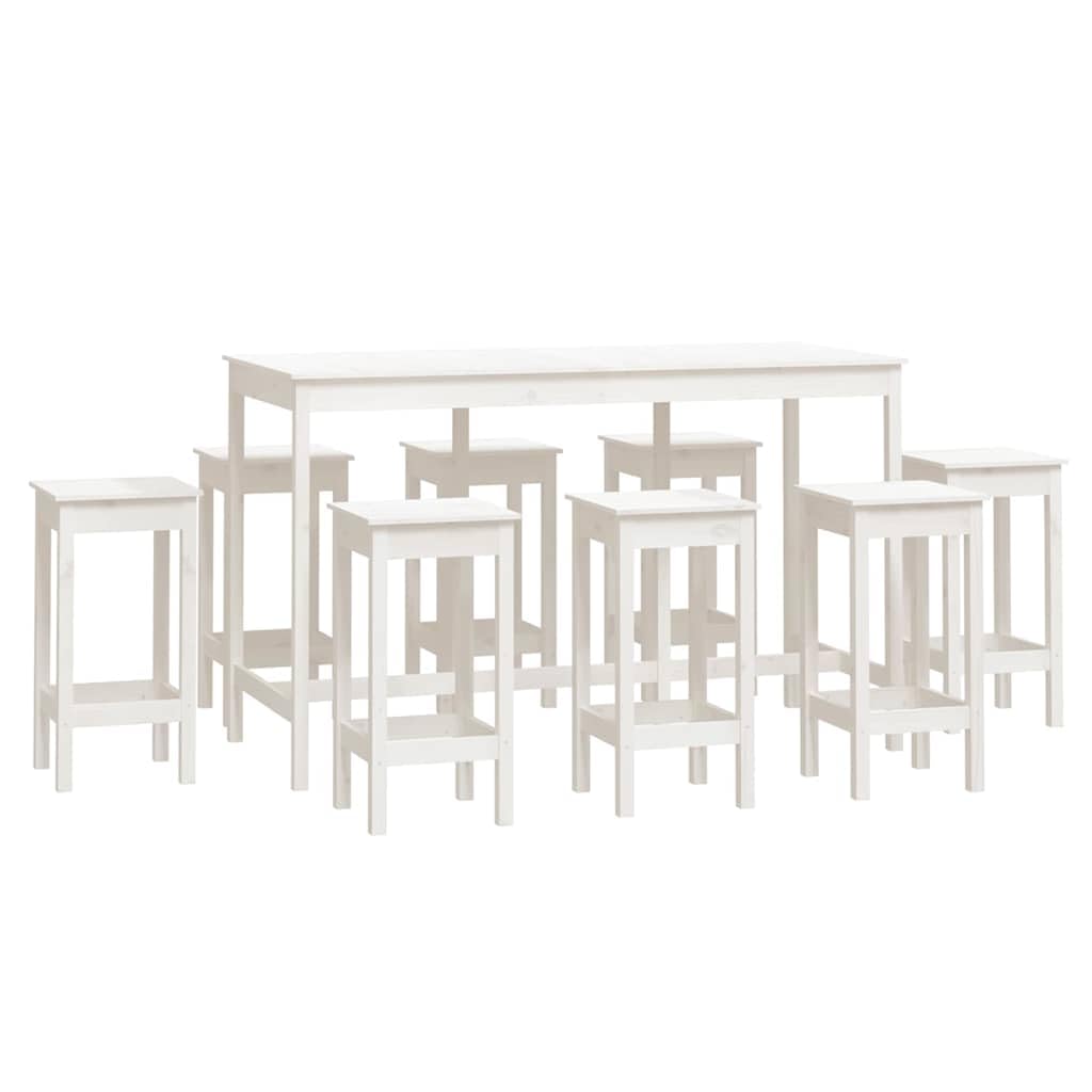 Set da bar in legno massiccio di pino bianco, 9 pezzi, con 8