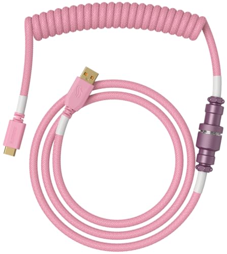 GLORIOUS Gaming Coiled Keyboard Cable premium - Connessione USB-A (PC) e USB-C (tastiera) placc. in oro, anti-intreccio, rivest. intrecc. doppio, aviator Mid-Connection a 5 pin - Rosa pixel