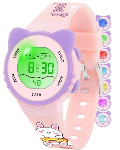 Image of Kids Digital Analog Watches for Girls Boys, 7 Color Lights Waterproof Cute Wristwatches for Kids with Alarm Stopwatch, Great Present for Girls Boys Ages 5-13