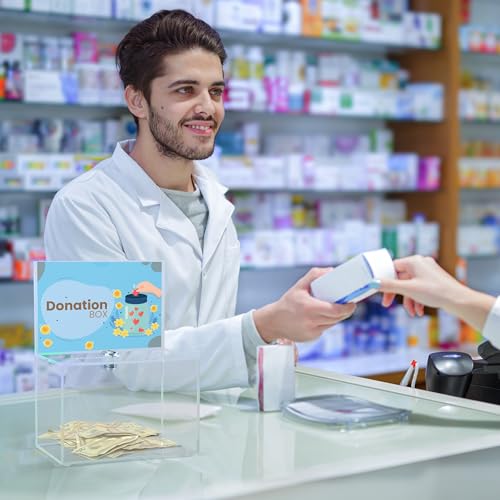 Belle Vous Acryl Spendenbox mit Schlüssel - 16 x 10 x 21,5cm transparente Spardose - Spendendose aus Acryl - Spendenbox abschließbar