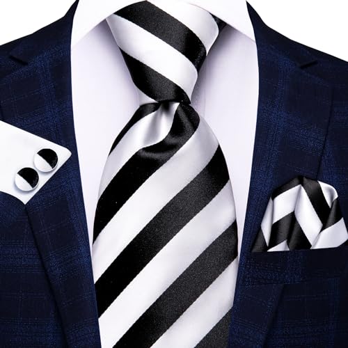 Image of Hi-Tie 3 Pcs Gift Box Mens Tie Set Necktie with Pocket Square Cufflinks Lapel Pin Silk Neck Tie Collection