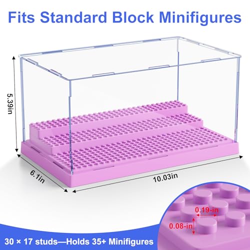 Image of Mlikero Display Case for Minifigures Action Figures Blocks, Clear Dustproof Acrylic Display Box Storage with 3 Movable Steps Gifts for Children,Purple