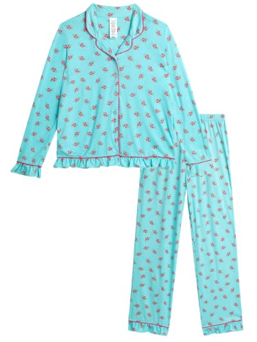 Rene Rofe Girls' Pajama Set - 2 Piece Long Slevee Button Down Pajama Shirt and Pants Set - Cozy Printed Matching Pajamas 4-12