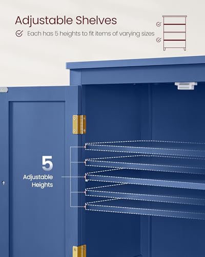 Image of VASAGLE Floor Storage Cabinet, Freestanding Unit, 4 Doors | Adjustable Shelves, 11.8 x 23.6 x 43.3 Inches, for Entryway, Bathroom, Harbor Blue, UBBC552Q01