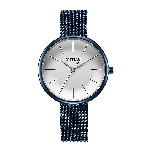 Image of Titan Slimline Quartz Analog White Dial Blue Stainless Steel Strap Watch for Women-NS95182QM01