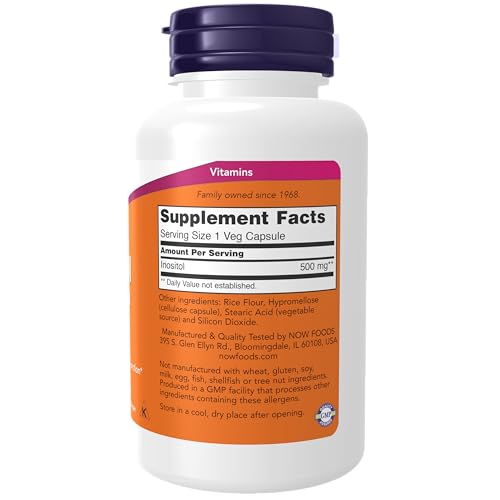 NOW Foods Suplementos, inositol 500 mg, função de membrana saudável*, saúde celular*, 100 cápsulas v