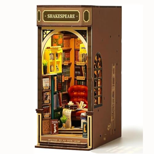ROBOTIME DIY Book Nook Kit 3D Wooden Puzzles Dollhouse Booknook Library Tiny House Bookshelf Decor...