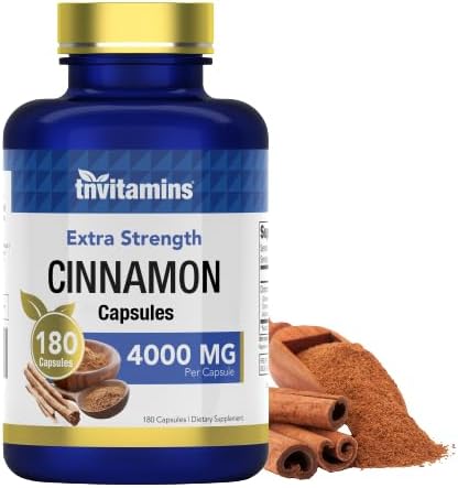 Cinnamon Capsules 4000 MG - 180 Capsules | Ceylon Cinnamon & Cassia Cinnamon | Extra Strength Cinnamon Bark Extract Supplement | by TNVitamins
