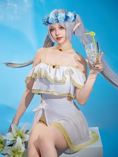 haikyuu Women Cosplay Fairy One Piece Swimsuit with Chiffon Wrap Skirt Ruffle Anime Rave Bathing Suit2