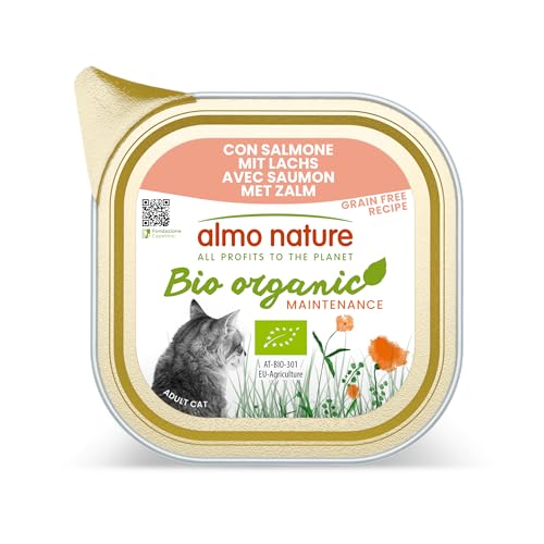 almo nature Bio Organic Maintenance - con Salmone - Cibo Umido per Gatti 100% Biologico - 19 vassoi da 85g