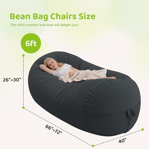 Image of 6FT Bean Bag Chair 6'Giant Bean Bag Chairs with Adults, Large Beanbag Chair | Bean bag Lounger with Machine Washable Cover Fine Corduroy Fabric, Comfy Chairs for Living Room Bedroom Dorm, Darkgrey