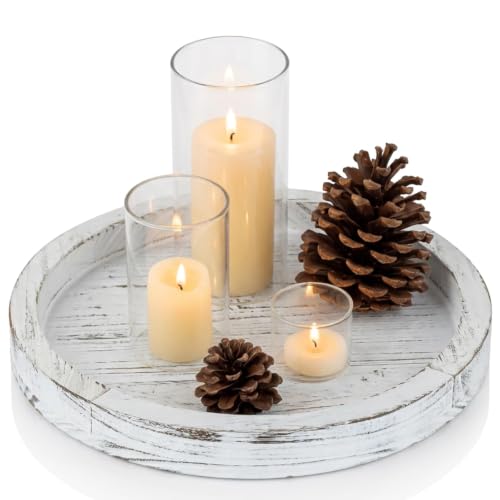Hanobe Round Wood Candlestick Holder Trays for Table Centerpiece Fall Decor