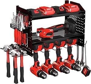 Veitorld Metall Werkzeughalter Wand mit Ladestation, Werkzeug Wandhalterung, Werkstatt Werkzeugregal für Akkuschrauber Schraubendreher Bohrmaschine Bohrer Akku, Geschenke für Männer Papa Weihnachten