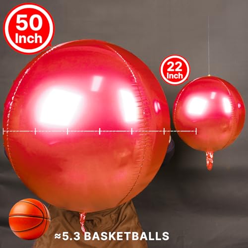 Image of PartyWoo Red Foil Balloons 3pcs Large Round Giant Jumbo 4D Balloons