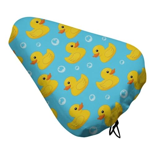 FOSKERV Fashion Bicyle Cushion Cover, Waterproof Non Slip Adjustable Bike Seat Cover for All Bicyles, Universal Bicycle Saddle Protector, Blue Bubbles Yellow Rubber Ducks