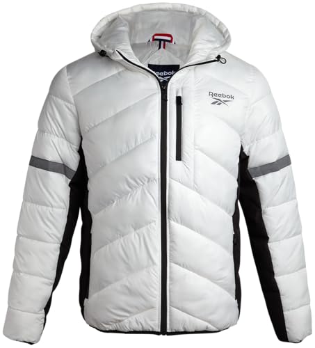 Image of Reebok Mens Winter Jacket - Water Resistant Heavy Puffer Coat with Hood - Quilted Insulated Warm Winter Coat for Men