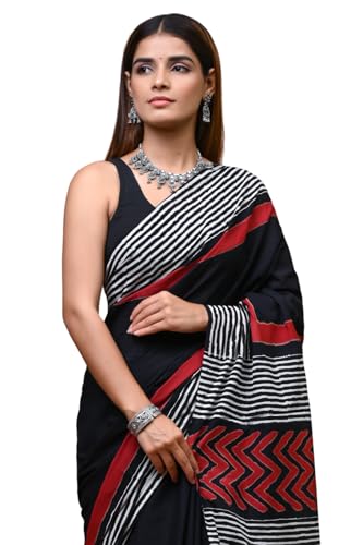 Image of Crafts Moda Mulmul Cotton Saree for Women with Blouse Piece, Lightweight sari