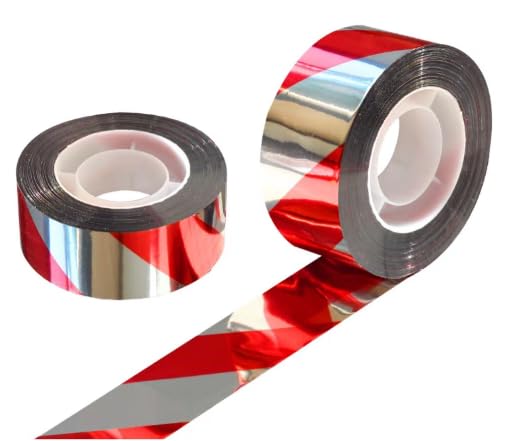 SATONBEYI 2 Roll Bird Scare Tape Ribbon,1 Inch*164 Ft Bird Tape for Outside,Easy Use Bird Reflective Tape for Garden, Orchard,Farmor Courtyard(Silver and Red)