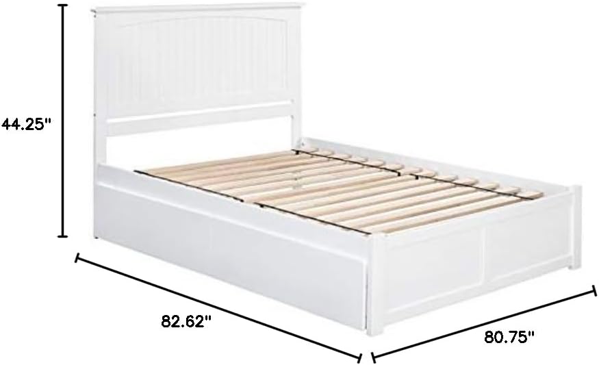 BOWERY HILL Farmhouse Solid Wood King Platform Bed, White Finish, 2 Storage Drawers, USB Charger, Cottage Design, Durable Slat Support, Bedroom Furniture