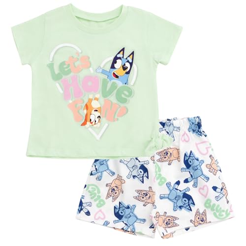 Image of Bluey Girls T-Shirt and Twill Shorts Outfit Set Toddler to Big Kid Sizes (2T - 10-12)