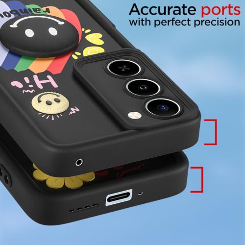 Image of Pikkme Back Cover for Realme P4 Lite 5G / Realme C83 5G | Soft Silicone| Cute Rainbow Smile & 3D Cartoon Flower Design | Shockproof Raised Camera Protection Bumper Case (Black)