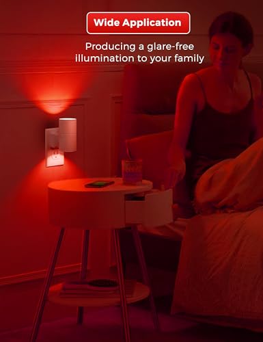 Image of L LOHAS LED Night Light, Red Night Lights Plug into Wall, LED Nightlights, Light Sensor, Steep Aid Red, Dimmable Nightlight for Christmas, Holiday Decor, Party, Hallway, Bedroom, 2 Pack