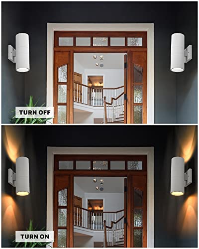 Image of Ken & Ricky Cylinder Outdoor Wall Sconce Lights,Up and Down, White, 2 Pack | Aluminum Waterproof Outdoor Wall light,No Glare,Exterior Lighting Fixtures,E26 Base,For Porch House Garage Front Door Patio