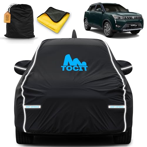 Image of XUV 300 Waterproof Long Life Car Cover with Safety Glow Reflective Strap, Premium Stretchable Velvet Velour Fabric, Machine Washable, Tri-Stitch Custom Fit with Mirror & Antenna Pocket