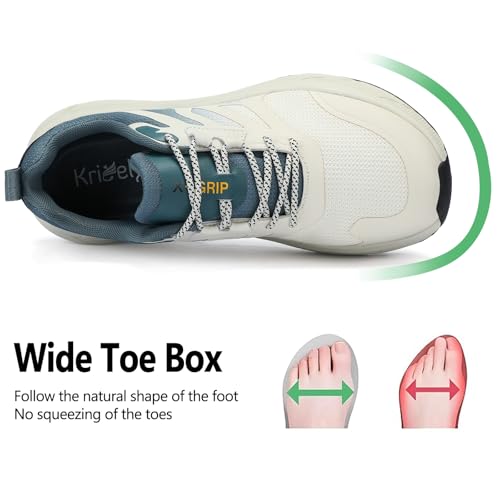 Kricely Men's Road Running Shoes Wide Toe Box Shoes for Men Zero Drop Walking Sneakers Breathable Cross Training Shoe for Gym Sport Beige Size 8.52
