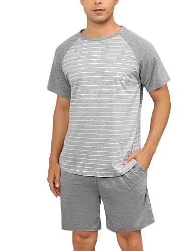 Bresdk Kurzer Schlafanzug Herren Sommer Übergrößen Zweiteiliger Pyjama Set M1443 Grau M