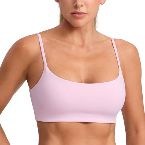Image of CRZ YOGA Butterbreeze Scoop Neck Sports Bras | Medium Support, Removable Pads, Training, Fast Dry, Spaghetti Straps, U Back, for Women