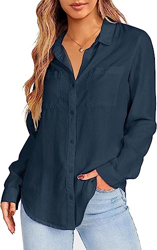 Saodimallsu Damen Bluse Langarm Hemd mit V-Ausschnitt Regular Fit Baumwolle...