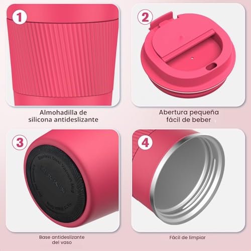Miniatura 5 de Tlater Termo Para Cafe, 380ml 13oz Vaso Termico Cafe Para Llevar Con Tapa - Taza Termo - Acero Inoxidable Al Vacío De Doble Pared Cafe Pequeño Para Bebidas Frías Y Calientes, Café, Agua Y Té