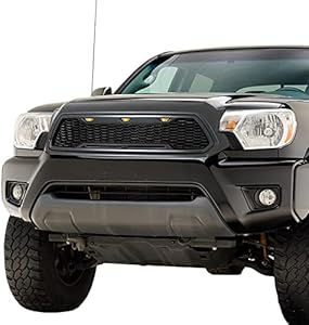 EAG Replacement Upper ABS Grille Front Grill with Amber LED Lights - Charcoal Gray Fit for 12-15 Tacoma