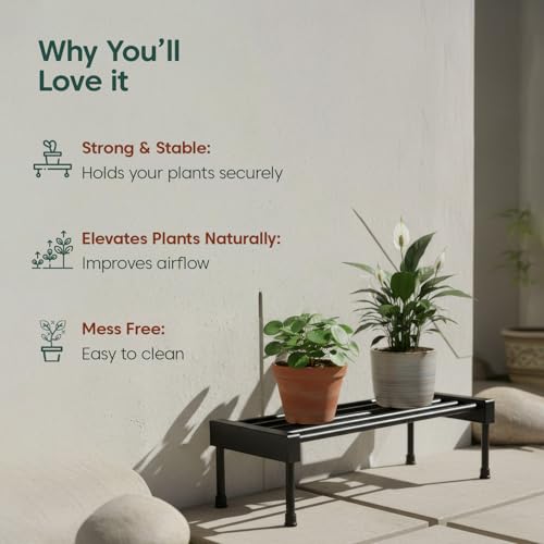 Image of KYARI Elevate Square Tube Plant Stand (Set of 2) | Heavy Duty Iron Pot Stand for Indoor & Outdoor Plants | Rust-Resistant Metal Flower Pot Holder for Balcony & Living Room | Black