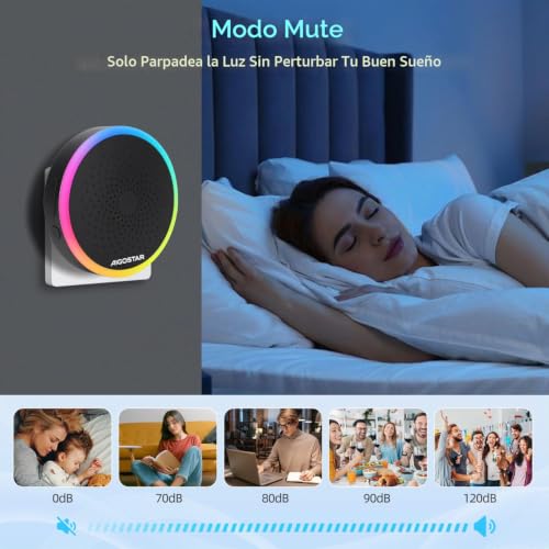 Miniatura 5 de Aigostar Timbre Inalámbrico Rgb, Timbre Inalámbrico Exterior Impermeable Sin Pilas, Ip55, 5 Niveles De Volumen 0-120db Y 60 Melodías, Timbre Para Ancianos, Casa, Oficina, Negro