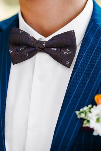 Image of HISDERN Bow Ties for Men Paisley Floral Pre-tied Bowtie Pocket Square Set Men's Formal Bow Ties Wedding Party