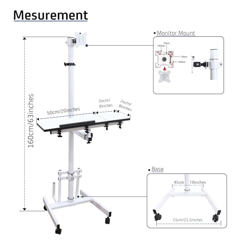 Image of Isomars Computer Standing Desktop Workstation with Monitor Mount Adjustable Height with Keyboard & Mouse Tray Space for CPU Holder, Sit Stand Table Comes with Wheels for Easy to Move.(White)