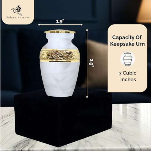 Small Urns for Human Ashes Keepsake – Handcrafted White Memorial Urn with Brass Accent – Mini Keepsake Urn for Men and Women – Remembrance Urn (Small) - Thumbnail 2