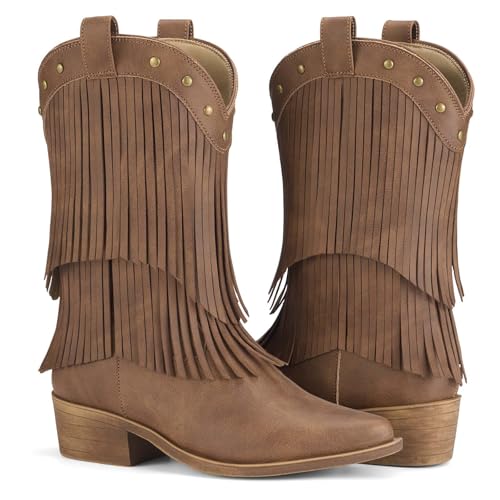 Rollda Girls Cowboy Boots with Tassel, Fringe Cowgirl Boots, Snip Toe, TPR Outsole, Kids Western Boots Stylish & Comfortable for All-Seasons, Toddler/Little Kid/Big Kid4