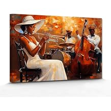 DOARTDO Jazz Canvas Wall Art Black Music Painting Print African Americans Playing Musical Instruments Pictures Music Themed Poster Bar Decor Framed 12.00" x 18.00"