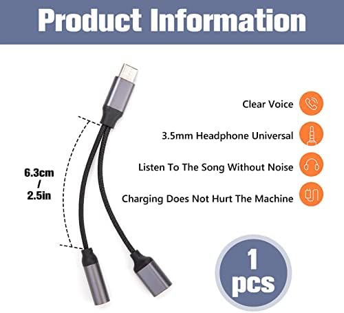 QOCO USB C to 3.5mm Jack Headphone and Charger Adapter, 2 in 1 USB Type C to Aux Audio Jack Charging Adapter USB C Splitters 2 Way Compatible with All Type C Interface Devices(Black)