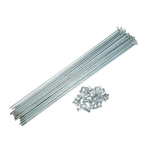 X AUTOHAUX 36 Pcs 14G J Bend 254mm x 2mm Bike Bicycle Spokes with Nipples Steel Silver Tone
