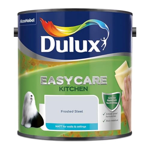 Frosted Steel Dulux Easycare Kitchen Matt Emulsion Paint 2.5L – Grease & Stain Resistant, Washable Matt Finish, Durable Interior Paint for Kitchen Walls & Ceilings