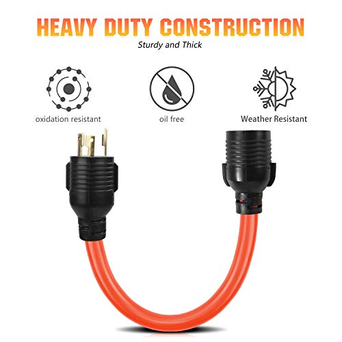 TAUSOM 4 Prong to 3 Prong Generator Plug Adapter Cord,Nema L5-30P Generator Male to Nema L14-30R Transfer Switch Female,30Amp STW 10AWG and 7500 Watts Overload,1.5FT