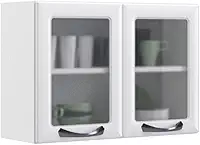 Armário de Cozinha Aéreo Itatiaia Aço 2 Portas Com Vidro New Premium Branco Neve