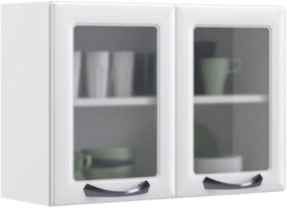 Armário de Cozinha Aéreo Itatiaia Aço 2 Portas Com Vidro New Premium Branco Neve