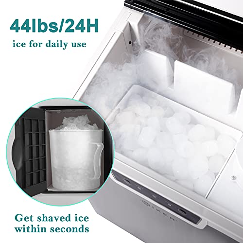 IKER Ice Maker and Ice Shaver Machine Countertop, 44lbs Bullet Ice Cube in 24H, Ice Maker Machine with Snow Cone Maker for Home and Commercial Use, Stainless Steel