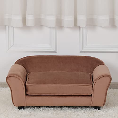 Dog Sofas And Chairs/Dog Beds With Soft Velvet Fabric/Durable Pet Sofa Bed/Wooden Frame Cat Bed/Dog Couch With Washable Comfortable Cushion For Medium Dog Rest Using (Brown) #TOP4